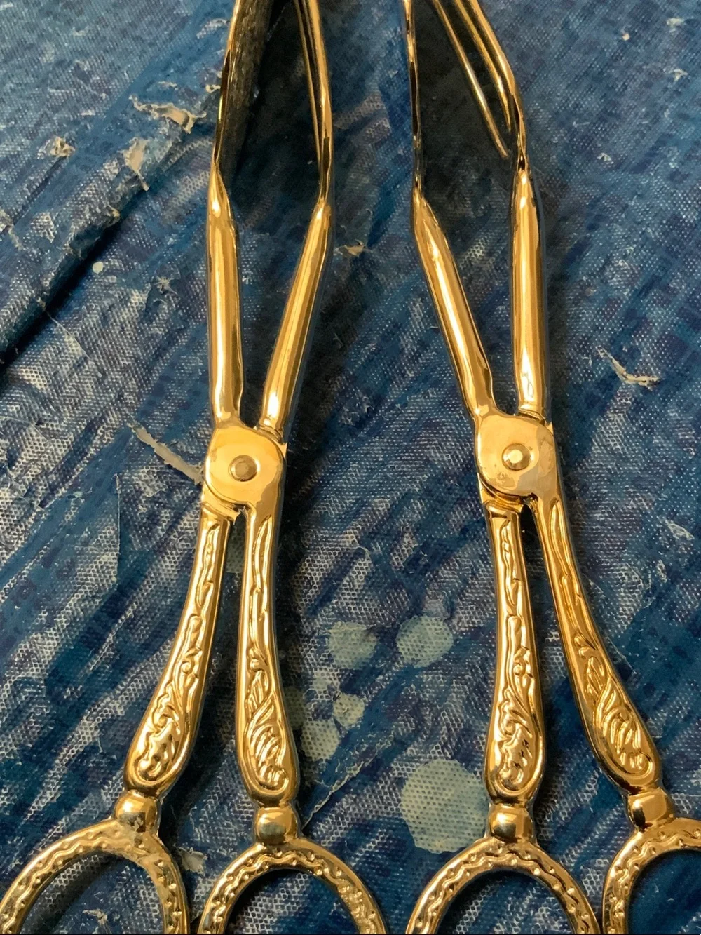 EP ZINC Silverplate  Pastry Salad Serving Scissor Tongs - Pair